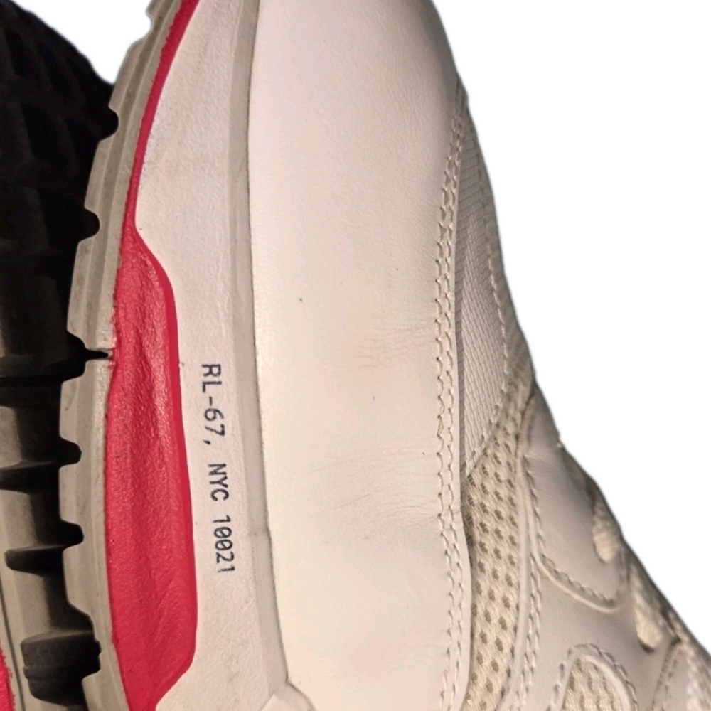 POLO RALPH LAUREN JOGGER LEATHER /MESH SNEAKERS  WHITE/NAVY/RED MENS US SIZE 11 - Picture 6 of 16
